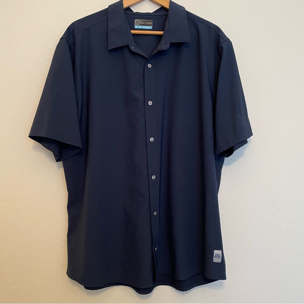 PGA Tour Men’s Performance Short Sleeve Button Up‎ Shirt Navy Blue XXL